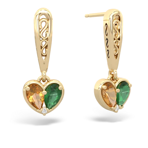 citrine-emerald filligree earrings