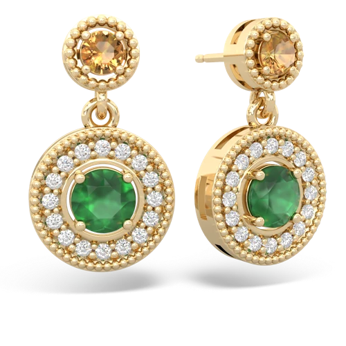 Citrine Genuine Citrine with Genuine Emerald Halo Dangle earrings Earrings