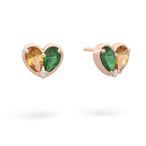 citrine-emerald one heart earrings