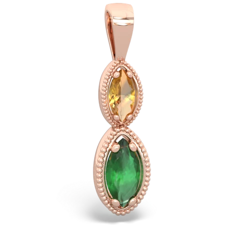 Citrine Genuine Citrine with Genuine Emerald Antique-style Halo pendant Pendant