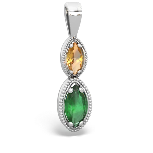 Citrine Genuine Citrine with Genuine Emerald Antique-style Halo pendant Pendant