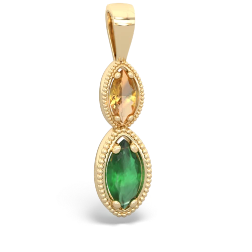 citrine-emerald antique milgrain pendant