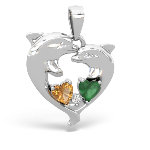 Citrine Genuine Citrine with Genuine Emerald Dolphin Heart pendant Pendant