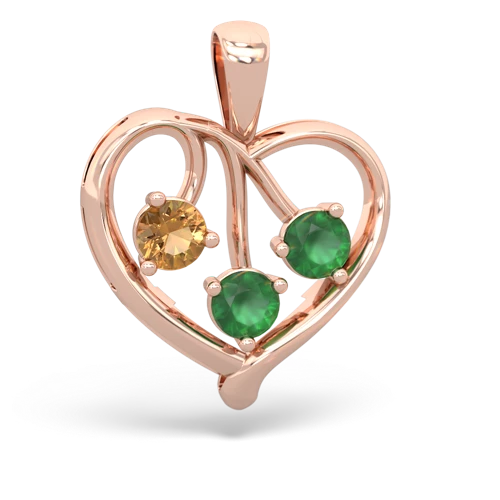 Citrine Genuine Citrine with Genuine Emerald and Genuine Garnet Glowing Heart pendant Pendant