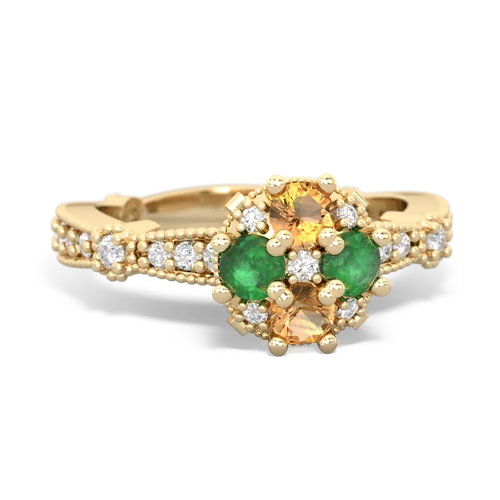 Citrine Genuine Citrine with Genuine Emerald Milgrain Antique Style ring Ring