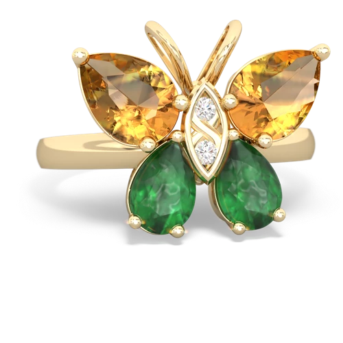 citrine-emerald butterfly ring