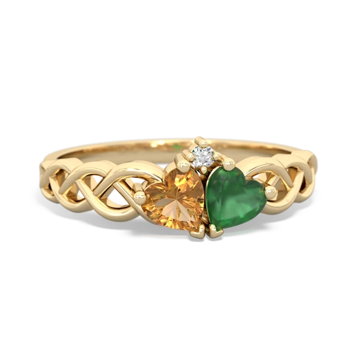 Citrine Genuine Citrine with Genuine Emerald Heart to Heart Braid ring Ring