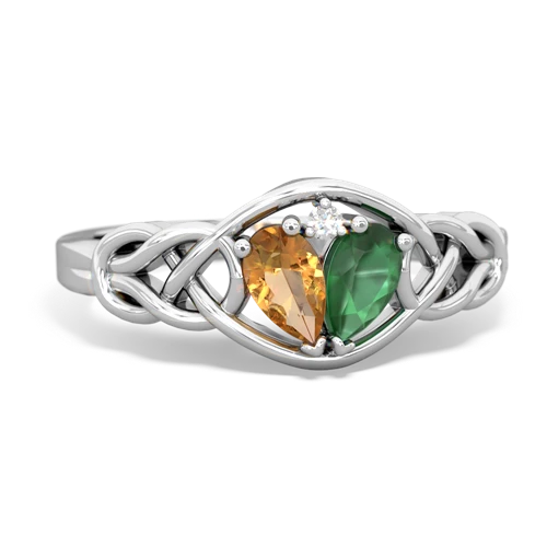 Citrine Genuine Citrine with Genuine Emerald Celtic Love Knot ring Ring