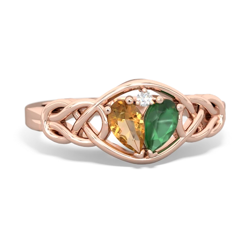 citrine-emerald celtic knot ring