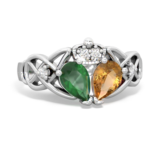 Citrine Genuine Citrine with Genuine Emerald Two Stone Claddagh ring Ring