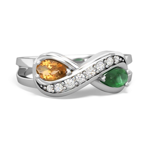 Citrine Genuine Citrine with Genuine Emerald Diamond Infinity ring Ring
