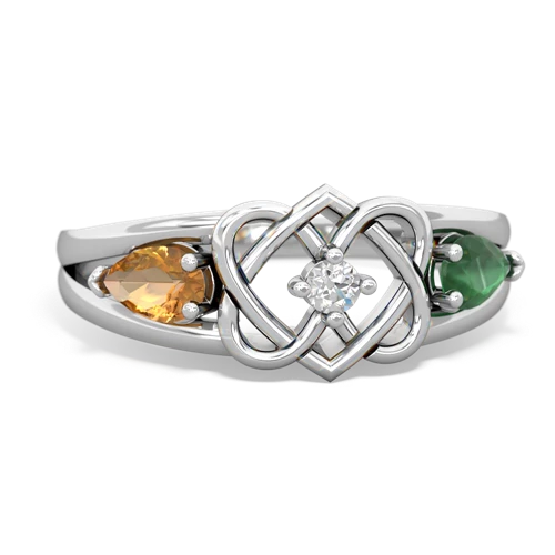 citrine-emerald double heart ring