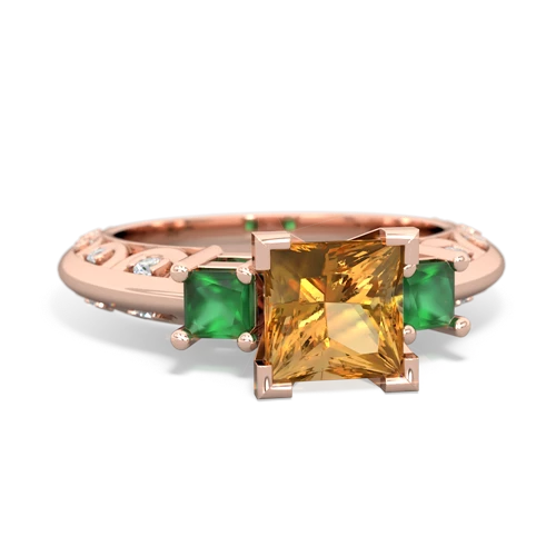 Citrine Genuine Citrine with Genuine Emerald and  Art Deco ring Ring
