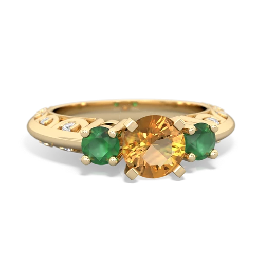 Citrine Genuine Citrine with Genuine Emerald Art Deco ring Ring