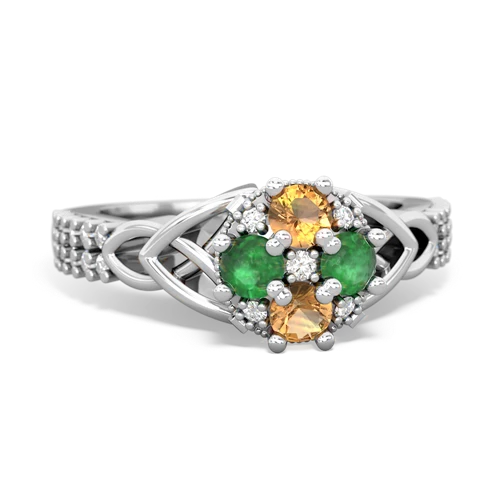 Citrine Genuine Citrine with Genuine Emerald Celtic Knot Engagement ring Ring
