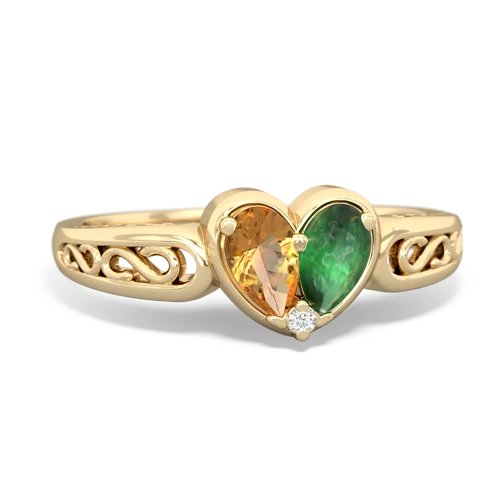 Citrine Genuine Citrine with Genuine Emerald filligree Heart ring Ring