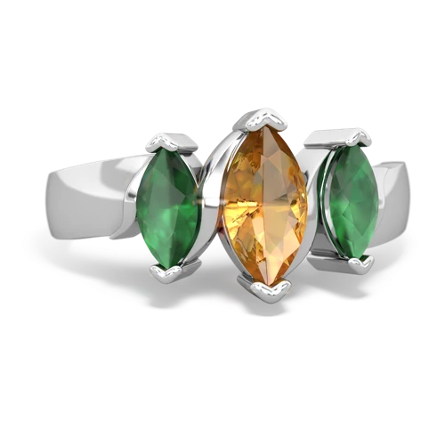 Citrine Genuine Citrine with Genuine Emerald and Genuine Smoky Quartz Three Peeks ring Ring
