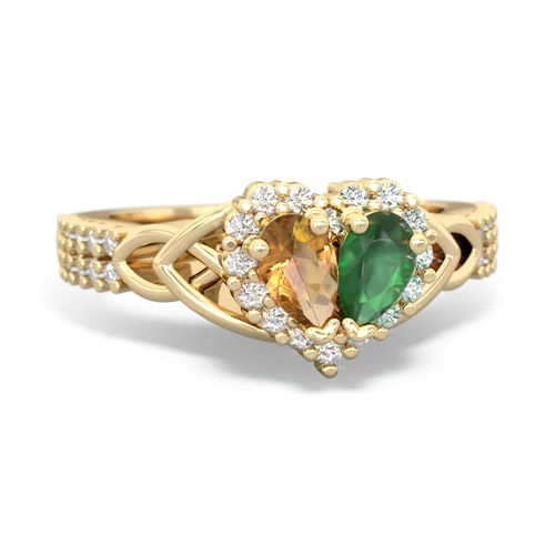 Citrine Genuine Citrine with Genuine Emerald Celtic Knot Engagement ring Ring
