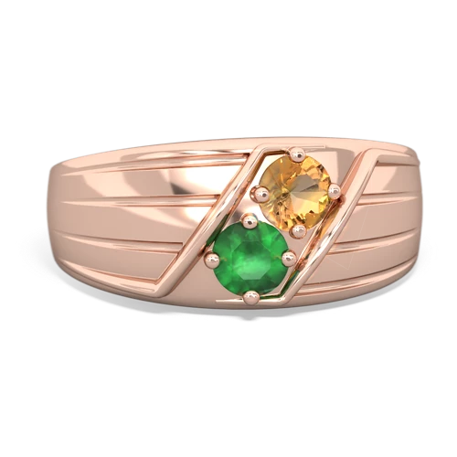 Citrine Genuine Citrine with Genuine Emerald Art Deco Men's ring Ring