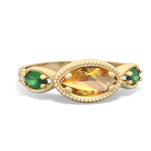 citrine-emerald milgrain marquise ring
