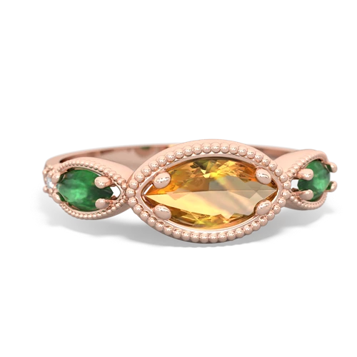 citrine-emerald milgrain marquise ring
