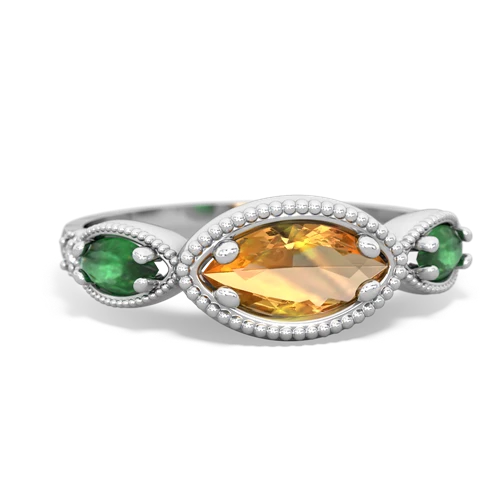 citrine-emerald milgrain marquise ring