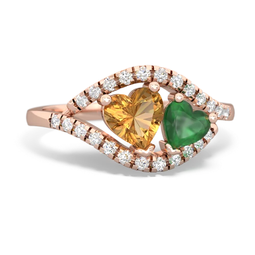 citrine-emerald mother child ring