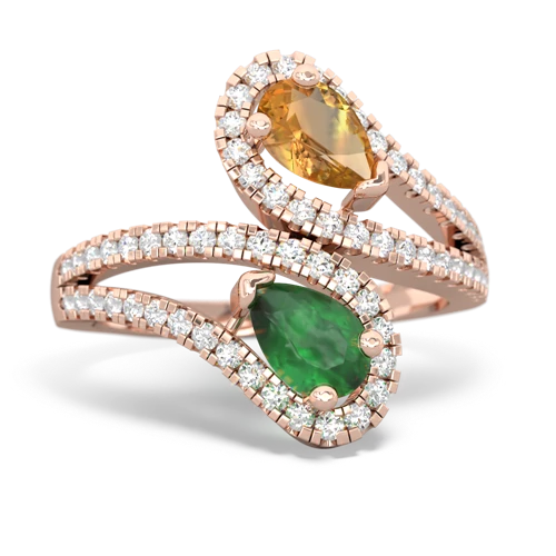 citrine-emerald pave swirls ring