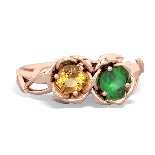 citrine-emerald roses ring