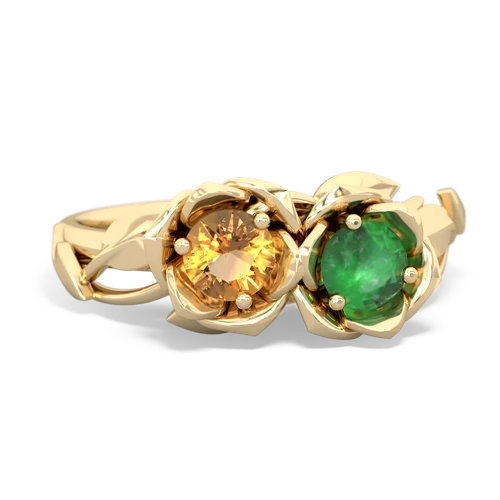 citrine-emerald roses ring