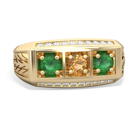 citrine-emerald three stone ring