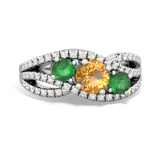 citrine-emerald three stone pave ring