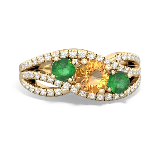 citrine-emerald three stone pave ring