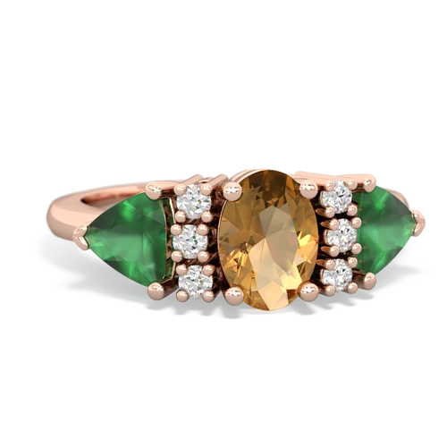 Citrine Genuine Citrine with Genuine Emerald and Lab Created Emerald Antique Style Three Stone ring Ring