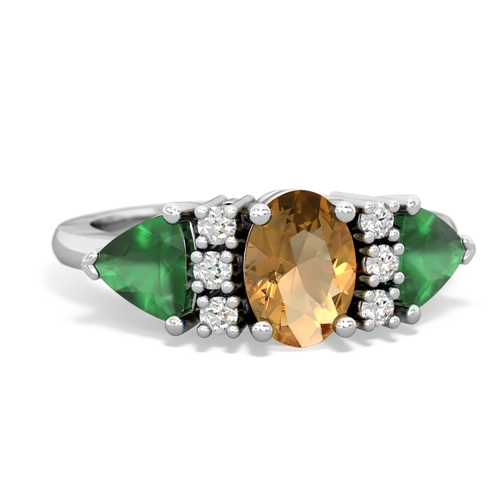 Citrine Genuine Citrine with Genuine Emerald and  Antique Style Three Stone ring Ring