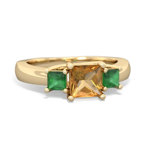 Citrine Genuine Citrine with Genuine Emerald and Genuine Smoky Quartz Three Stone Trellis ring Ring