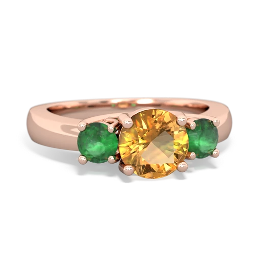 Citrine Genuine Citrine with Genuine Emerald and  Three Stone Trellis ring Ring