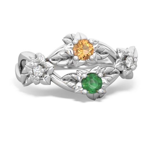 Citrine Genuine Citrine with Genuine Emerald Sparkling Bouquet ring Ring