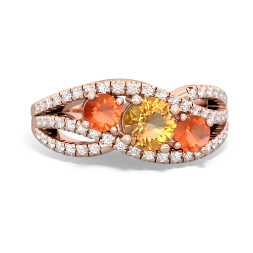 citrine-fire opal three stone pave ring