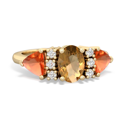 Citrine Genuine Citrine with Genuine Fire Opal and Genuine Citrine Antique Style Three Stone ring Ring