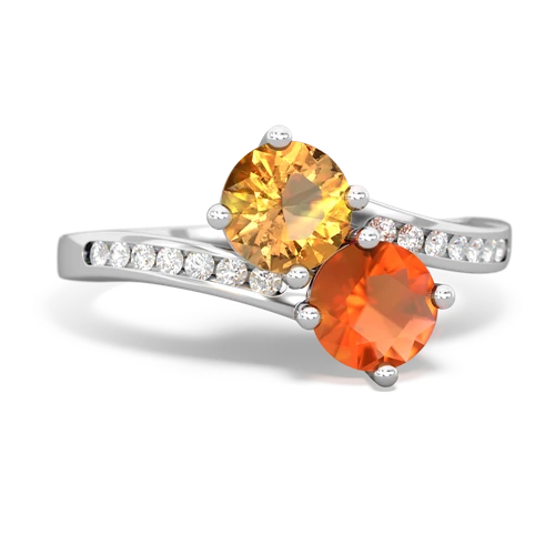 citrine-fire opal two stone channel ring
