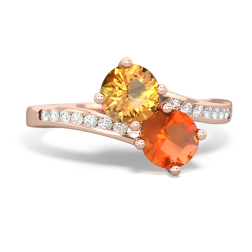 citrine-fire opal two stone channel ring