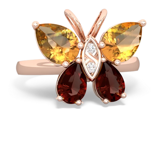 citrine-garnet butterfly ring