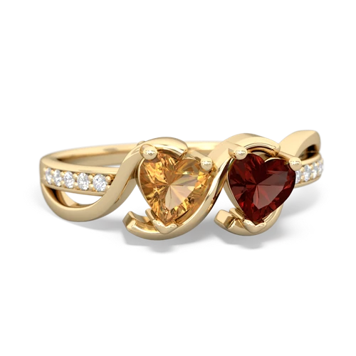 citrine-garnet double heart ring