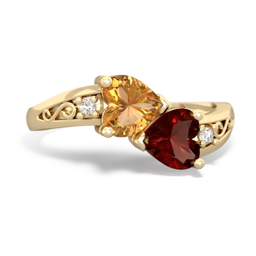 citrine-garnet filligree ring