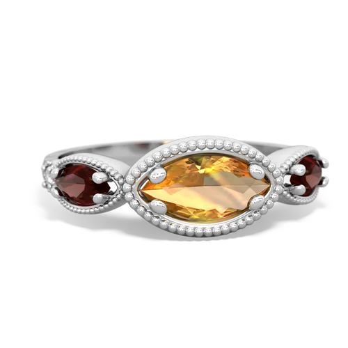 citrine-garnet milgrain marquise ring