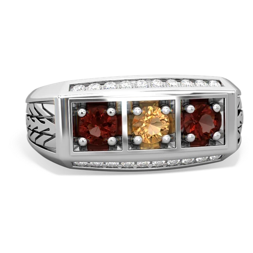 citrine-garnet three stone ring