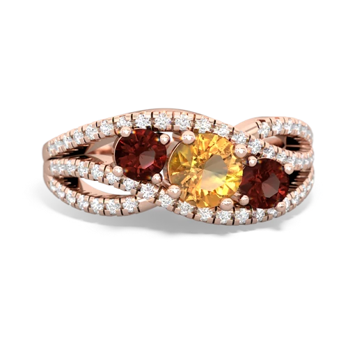 citrine-garnet three stone pave ring