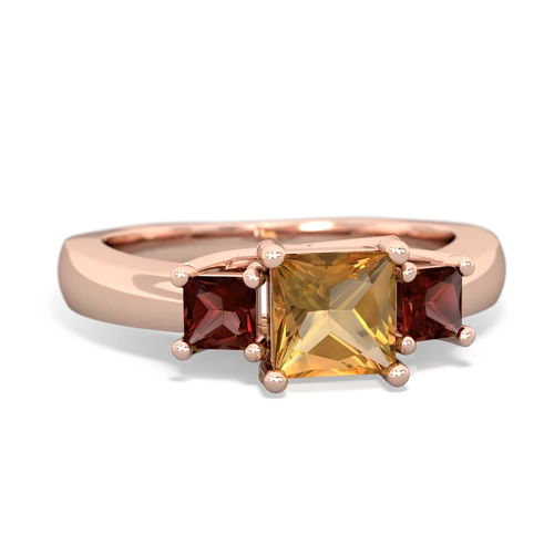 Genuine Citrine with Genuine Garnet and Genuine Pink Tourmaline Three Stone Trellis ring