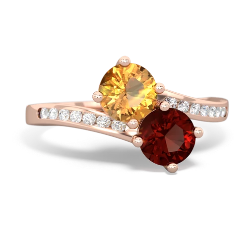 citrine-garnet two stone channel ring